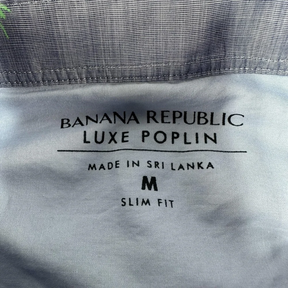 Banana Republic Shirt‎ Mens Medium Blue Palm Tree Luxe Poplin Slim Fit Casual
